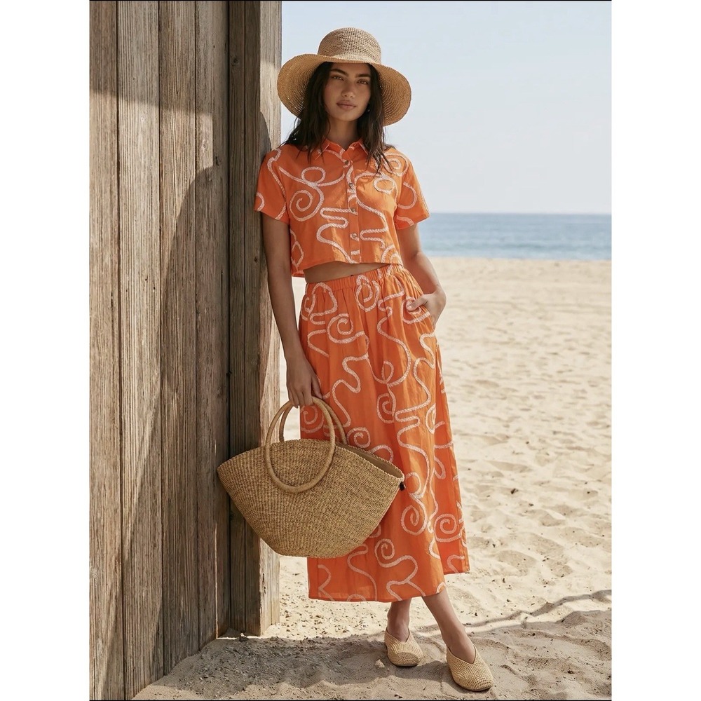 Rubienn Boutique Matching Set Women's Size Large Top, Maxi Skirt Orange Coastal